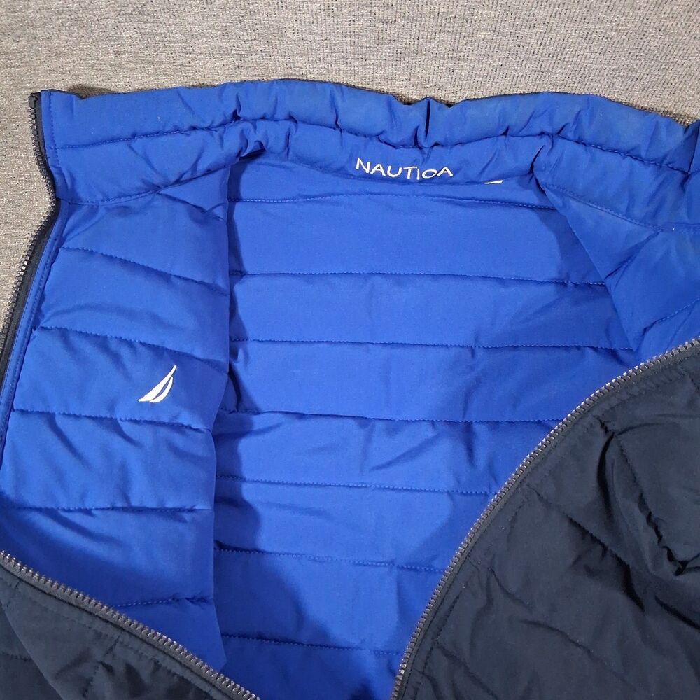 Nautica Mens Reversible Puffer Jacket Navy Blue Quilted Full Zip Outerwear - Picture 5 of 7